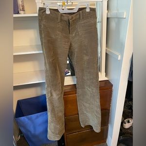 Green corduroy cargo flare pants